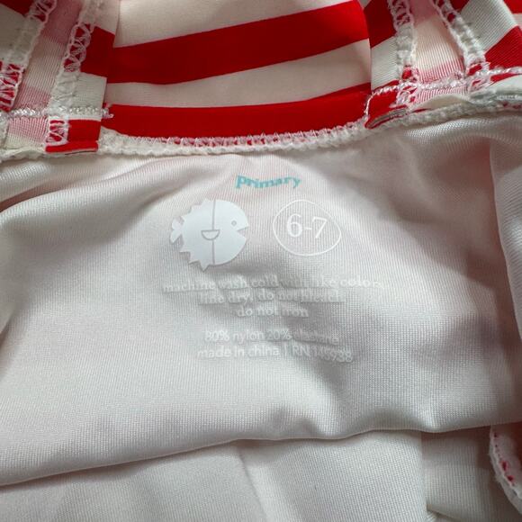 PRIMARY Red & White Stripe One Piece Bathing Suit Size 6-7 Kids Racerback Swim - Picture 3 of 5